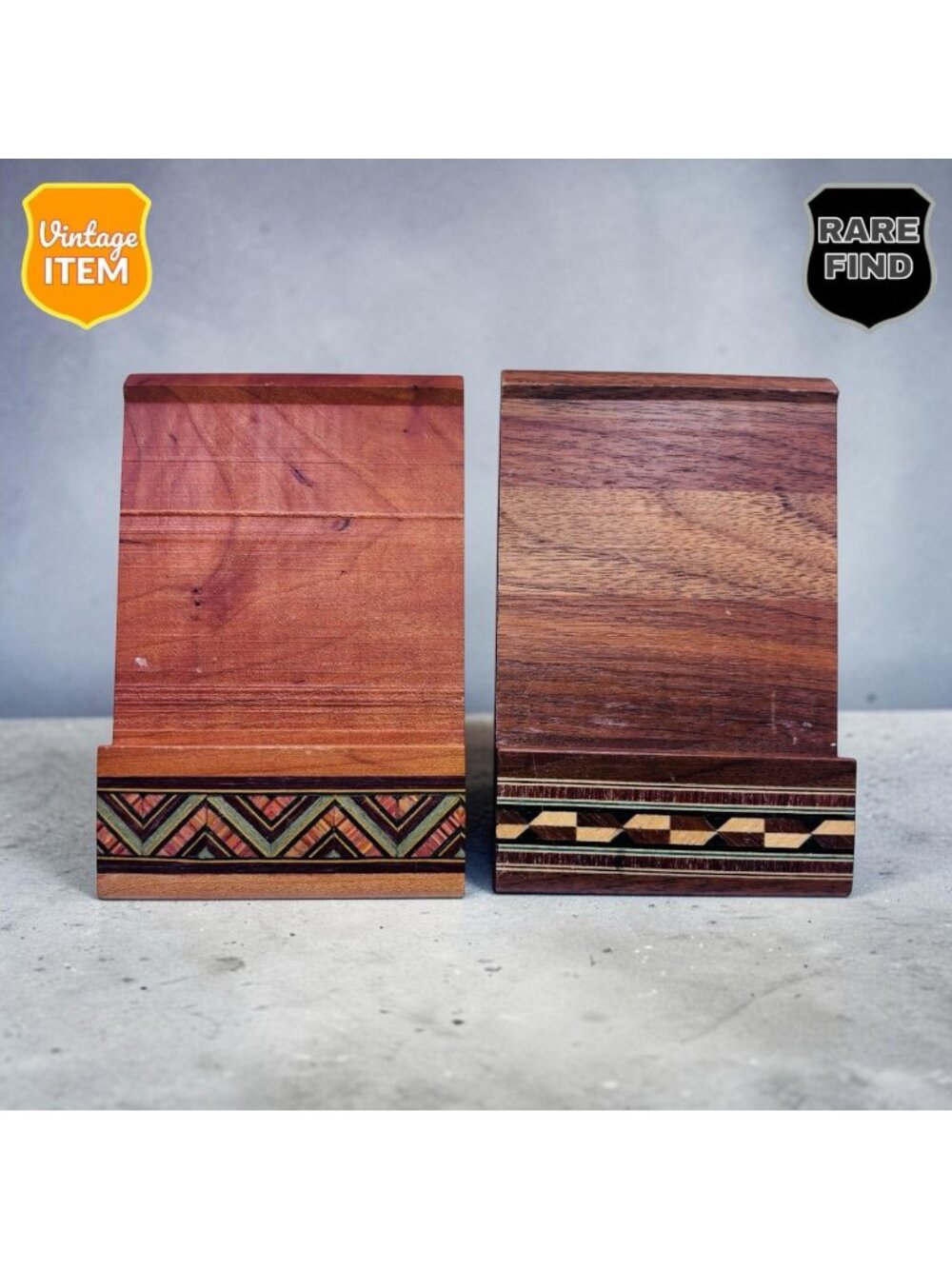 2 Vintage Heartwood Creations Inlay Wood Post-it Note Holders. Made in the USA!